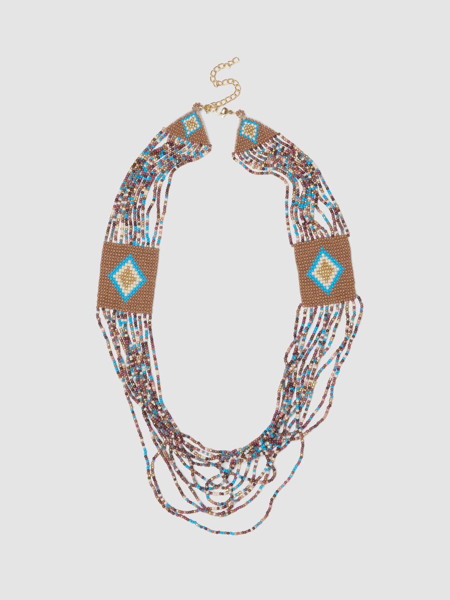 Multicolour beaded necklace with geometric details_0