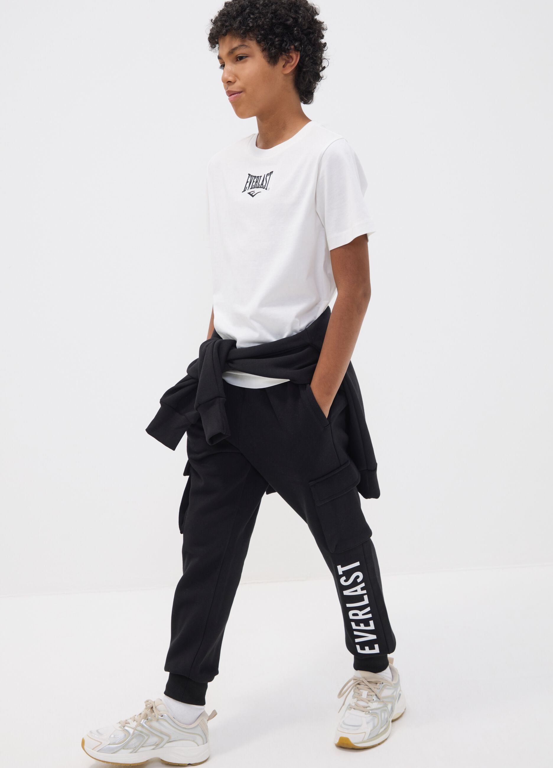 T-shirt bianca in puro cotone con stampa regular fit per ragazzo