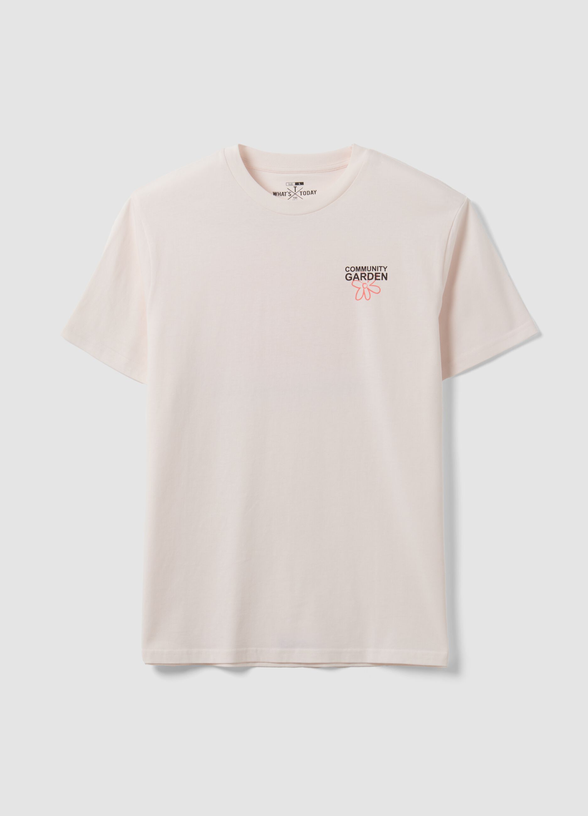 White pure cotton jersey T-shirt with print, regular fit