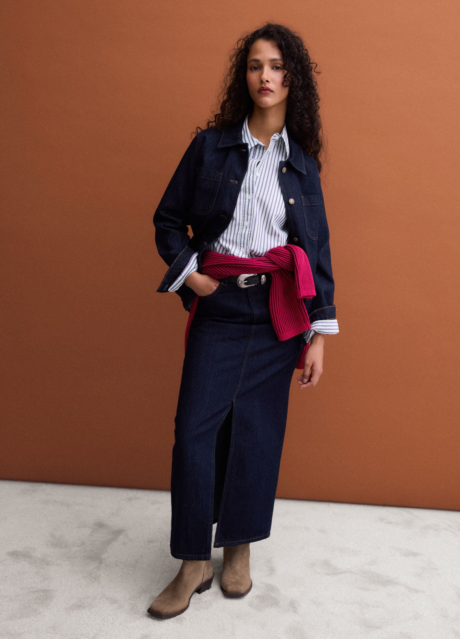 Blue midi skirt in pure cotton denim
