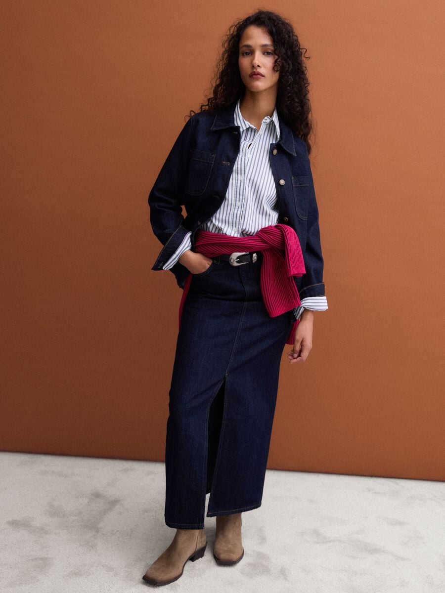 Blue midi skirt in pure cotton denim_0