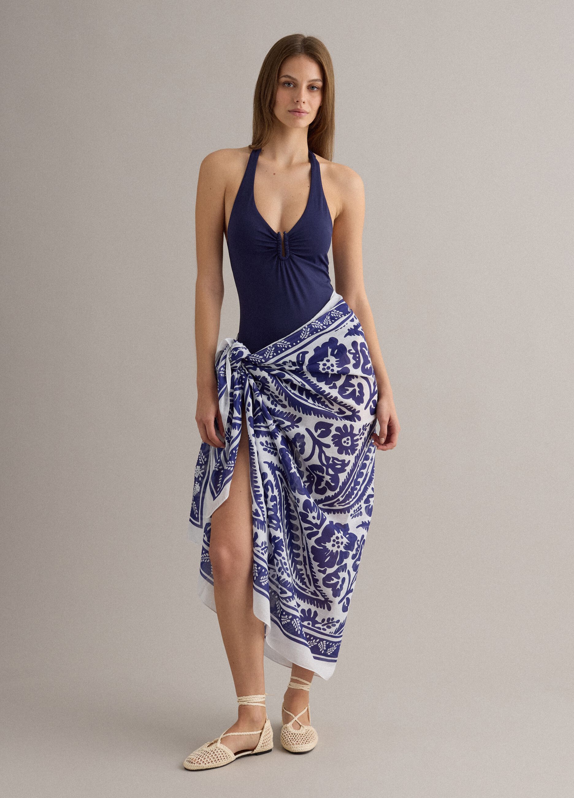 Blue and white pure cotton pareo