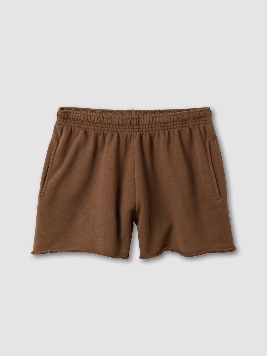 Brown cotton-blend Bermuda shorts with elasticated waist_0