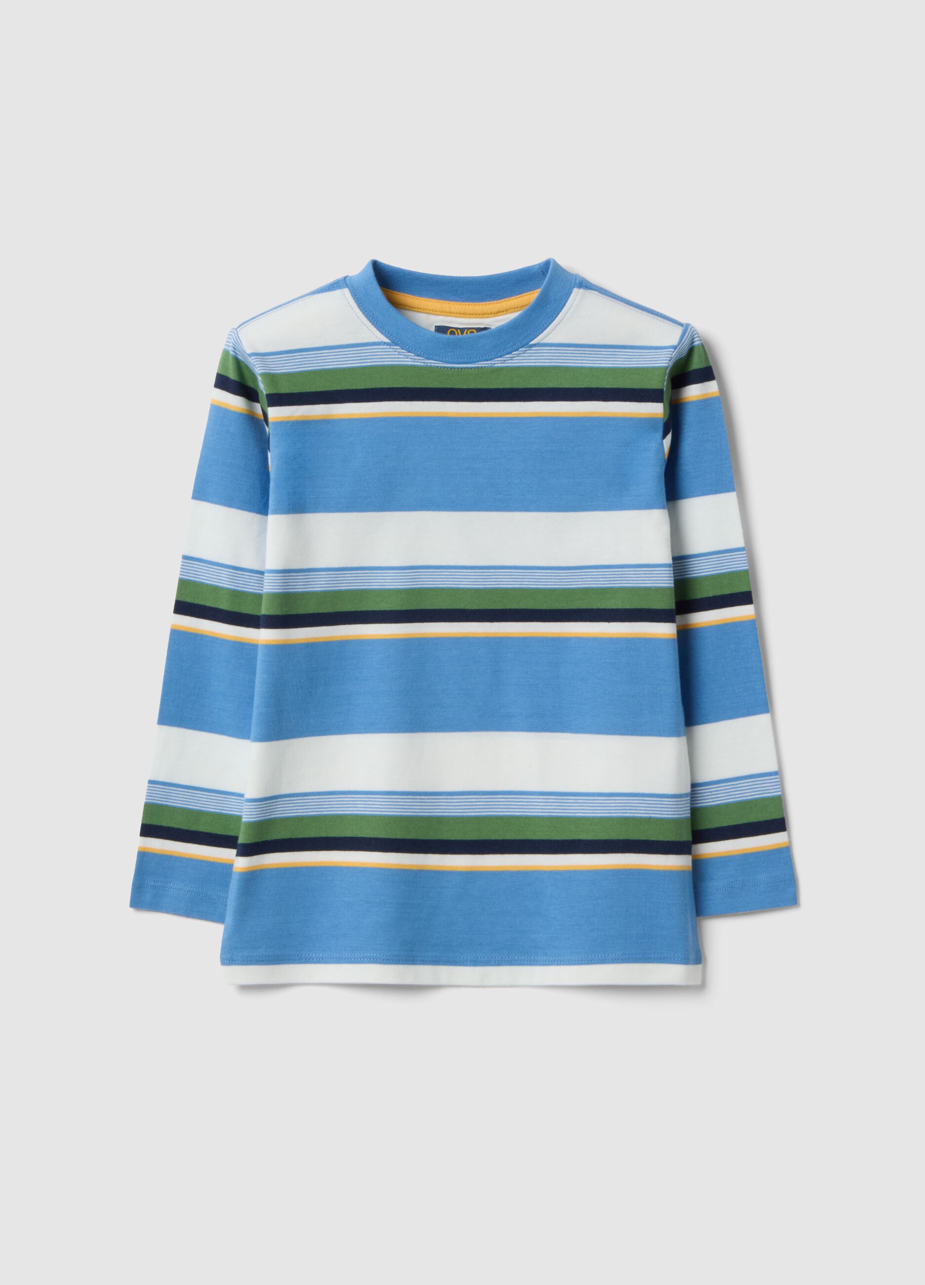 Boys&rsquo; pure cotton multicolour striped T-shirt, regular fit