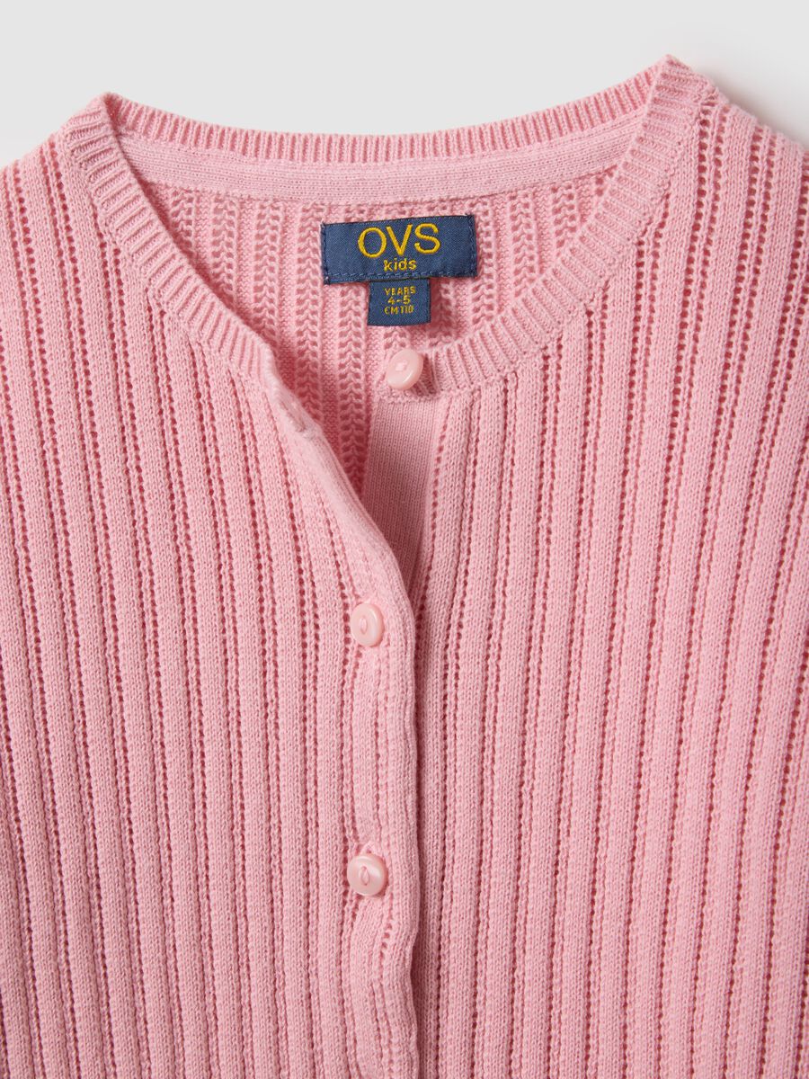 Girls' pink striped pure cotton cardigan regular fit_2