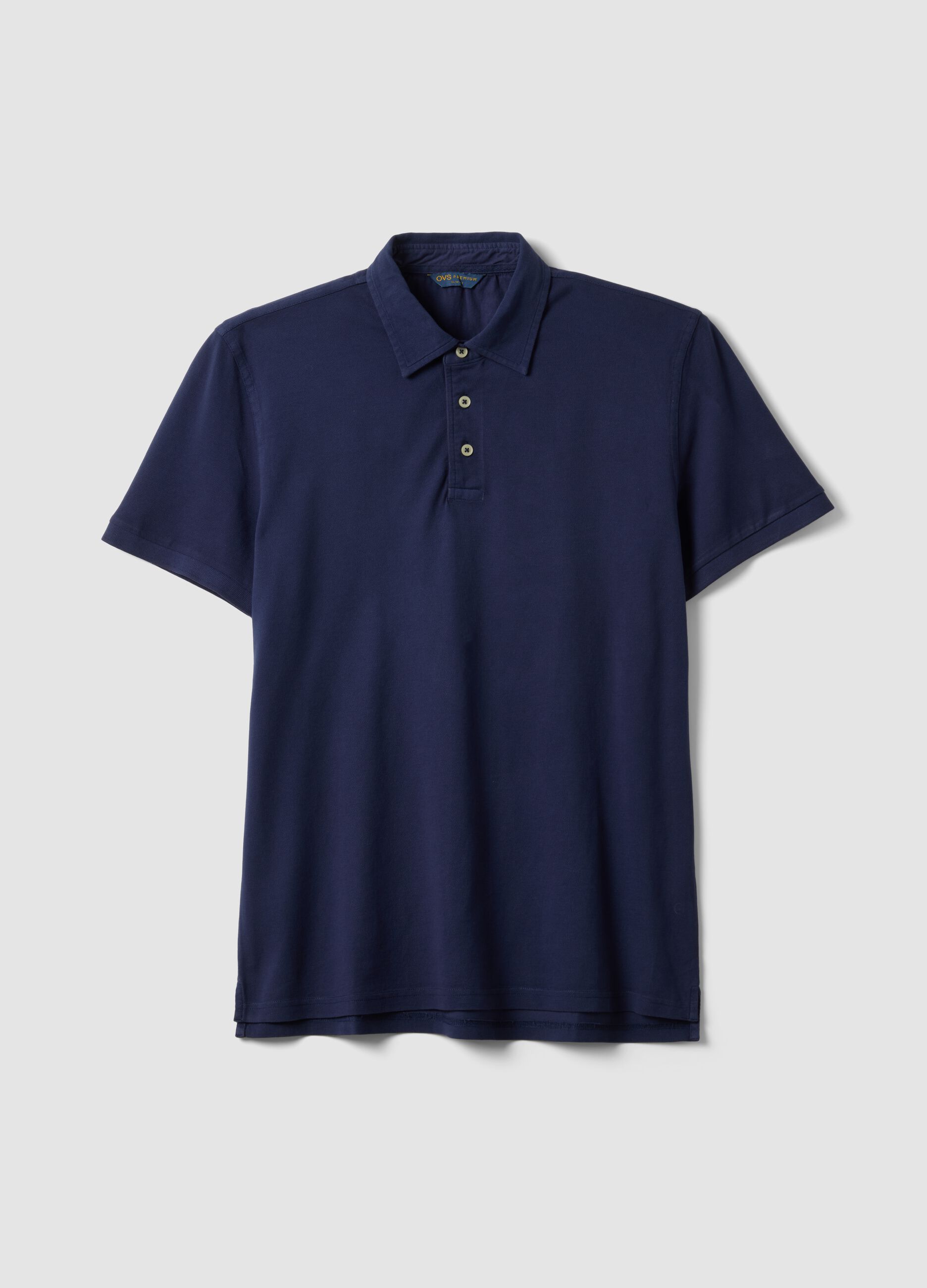Blue pure cotton slim-fit short-sleeved polo shirt