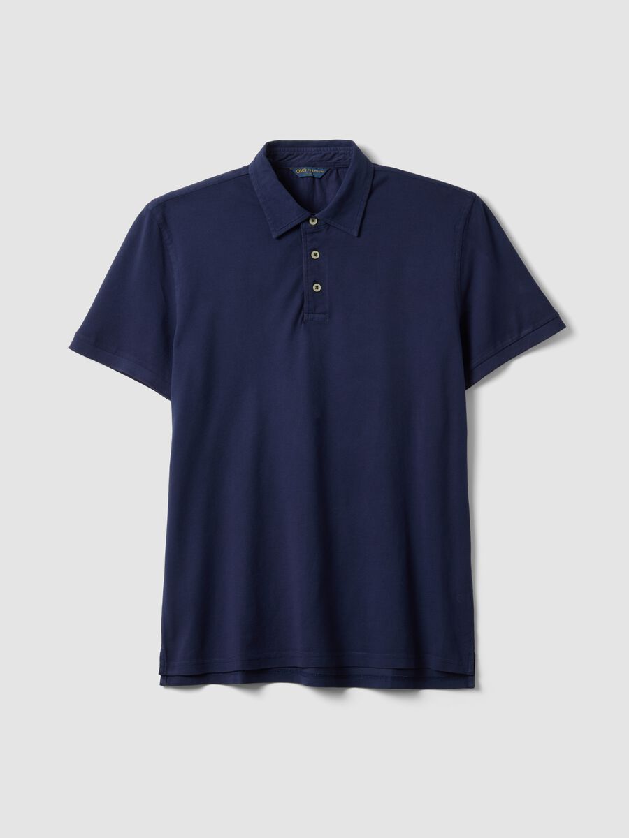 Blue pure cotton slim-fit short-sleeved polo shirt_0