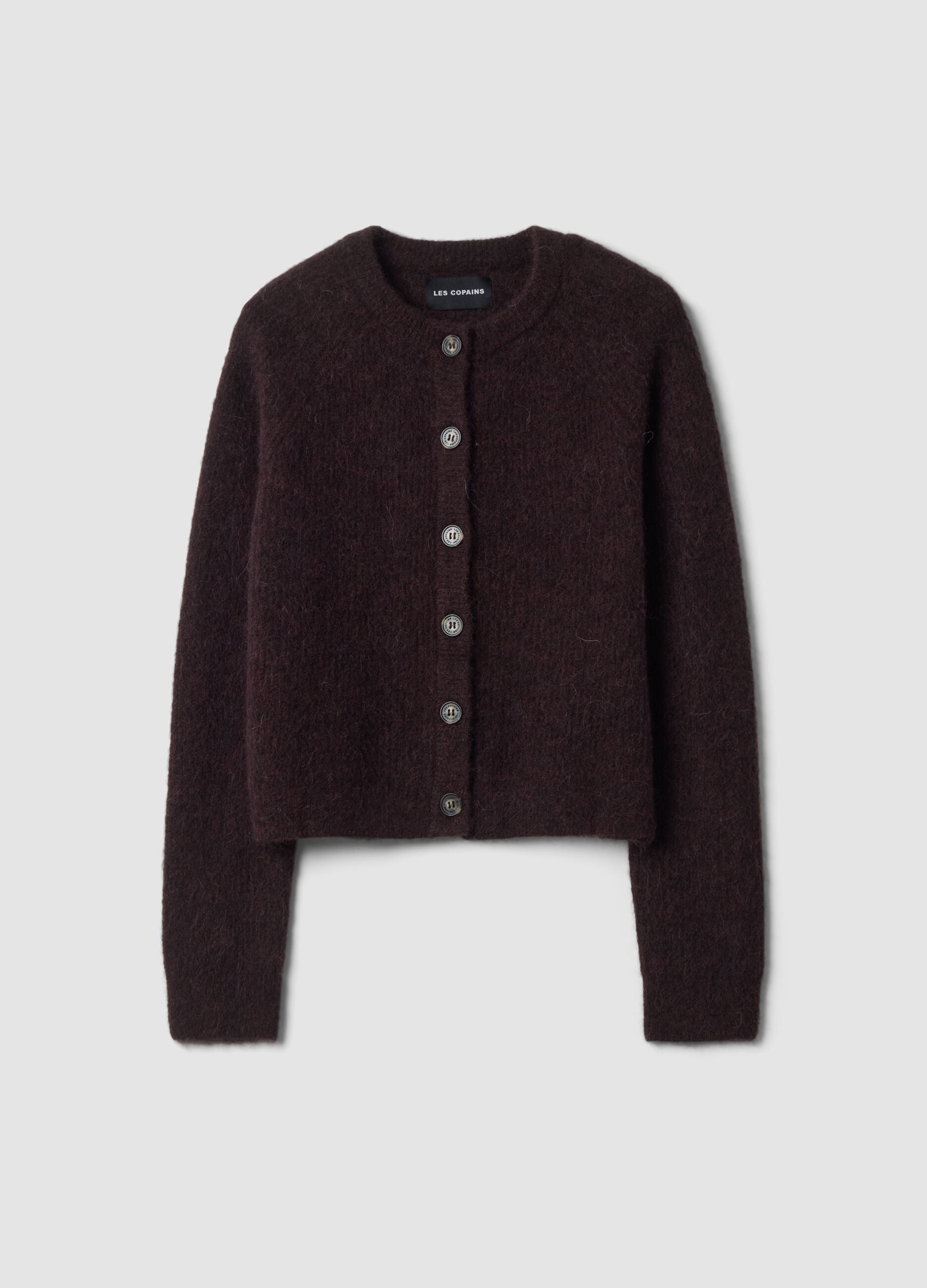 Purple alpaca-blend stretch wool crew-neck cardigan