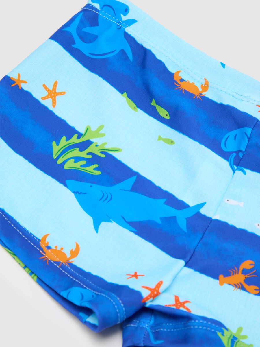 Striped Brief Swimsuit for Kids with Marine Print_3