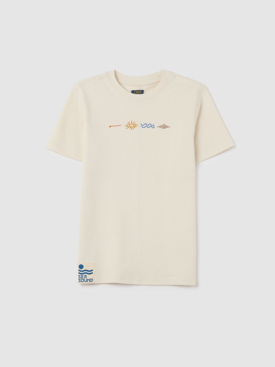 Boy's beige pure cotton regular fit T-shirt with prints_0