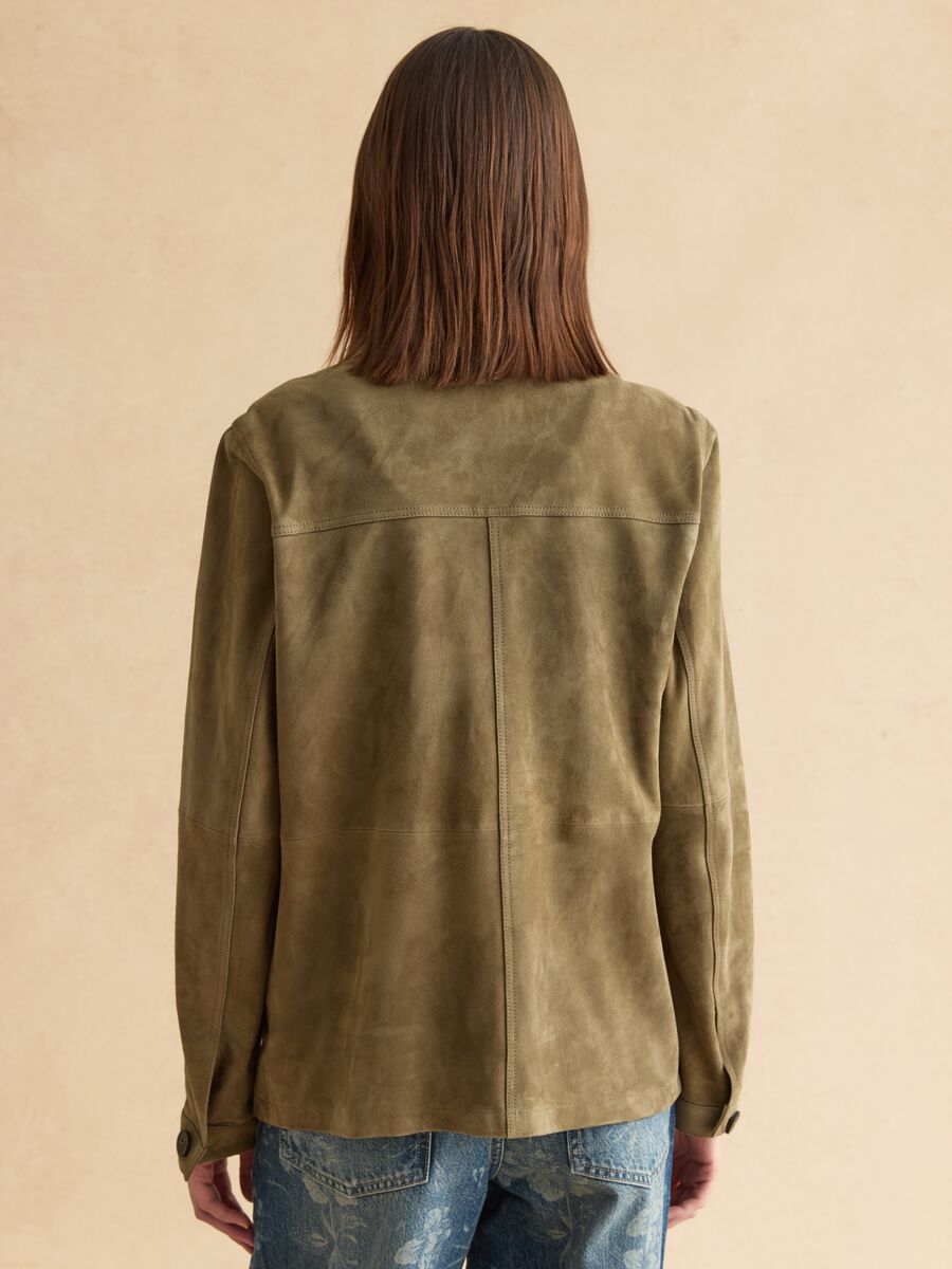 Giacca in vera pelle verde regular fit con bottoni_3