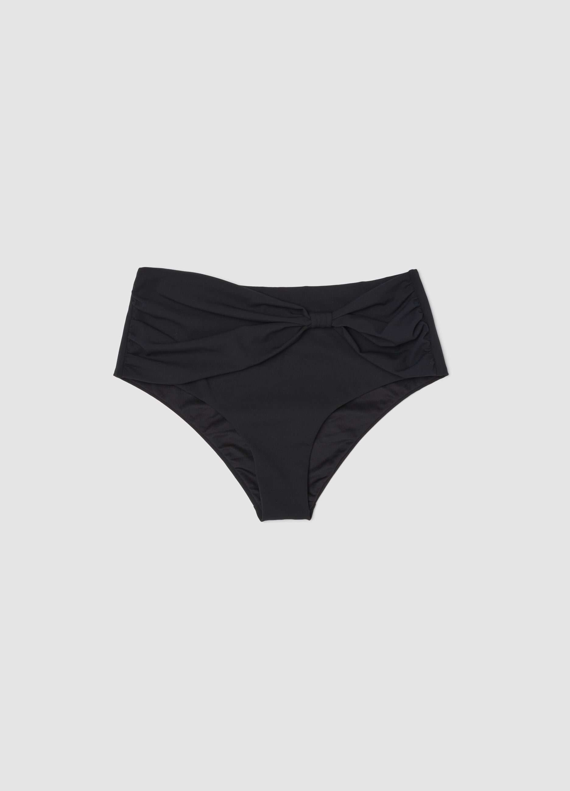 Black bikini bottoms with knotted detail in stretchy shaping fabric