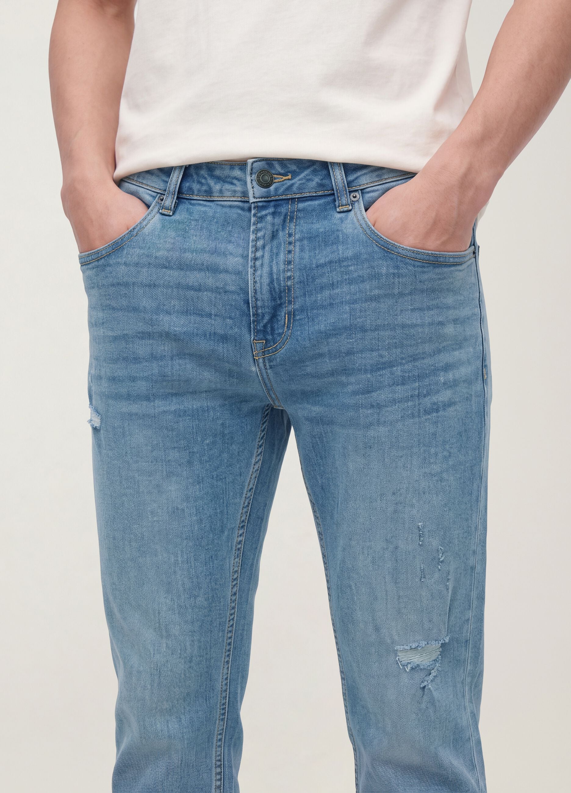 Light blue stretch cotton denim jeans, regular fit
