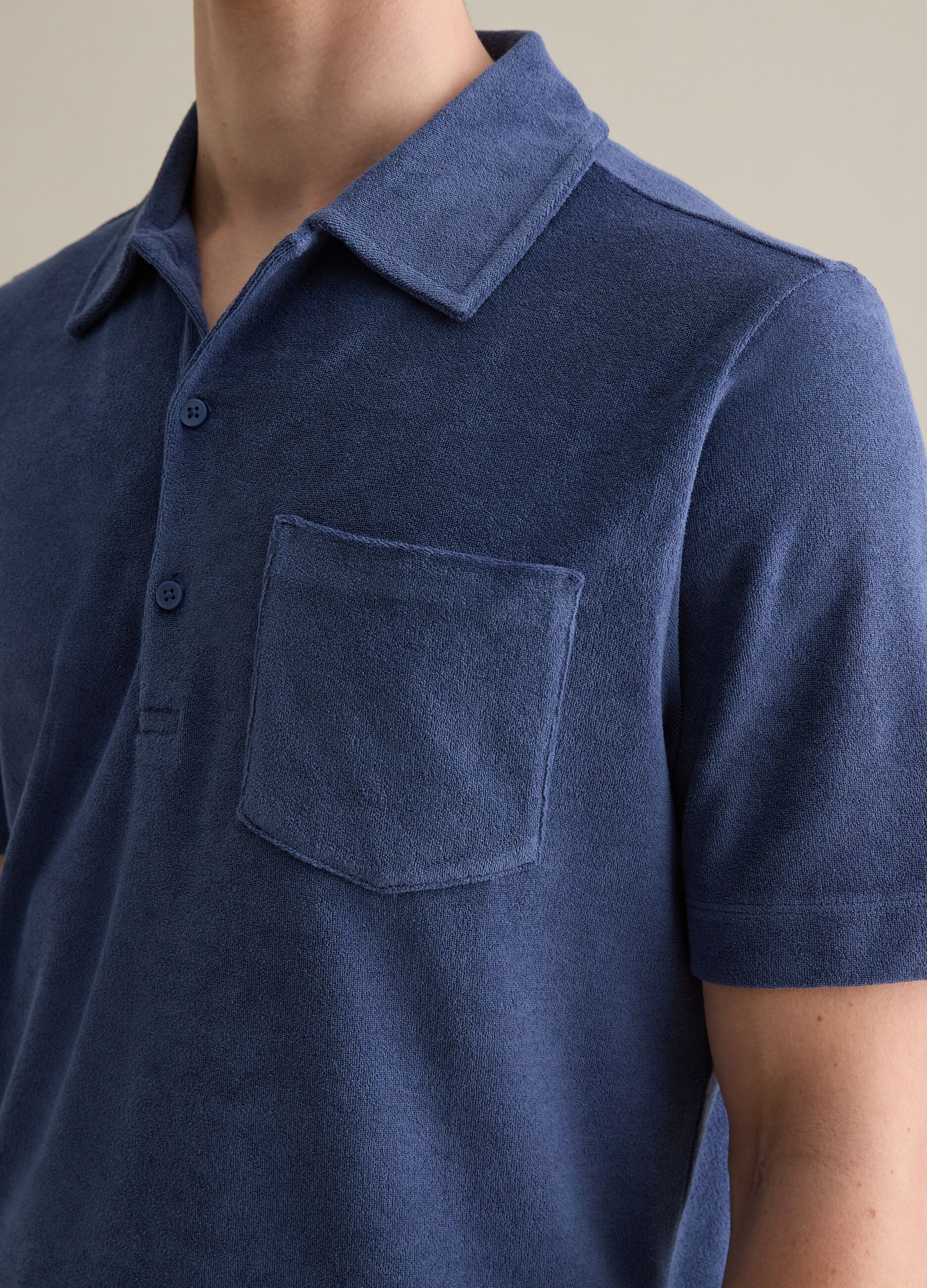 Blue short sleeve cotton blend polo