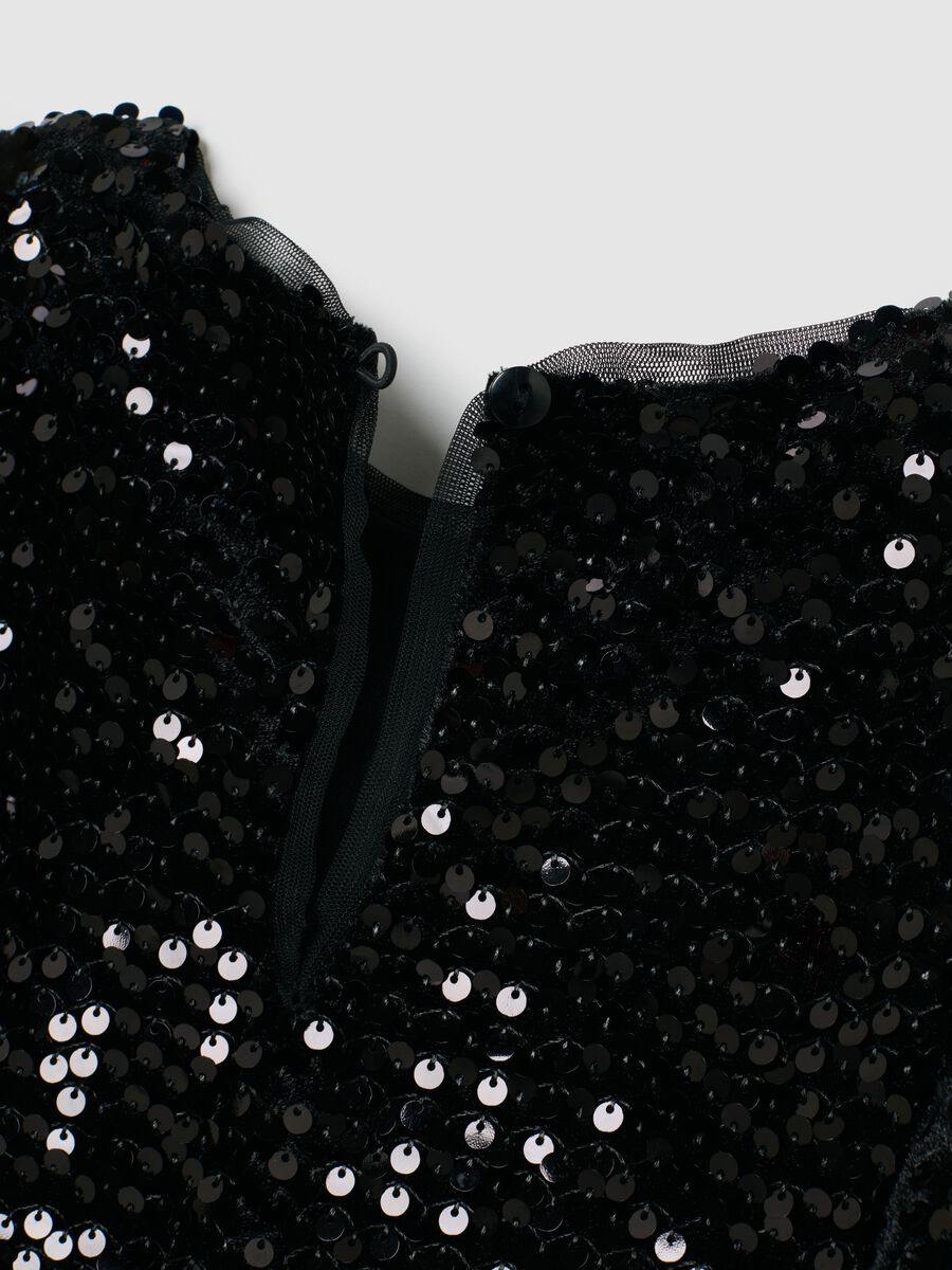 Girls' black velvet regular fit dress with sequins_3