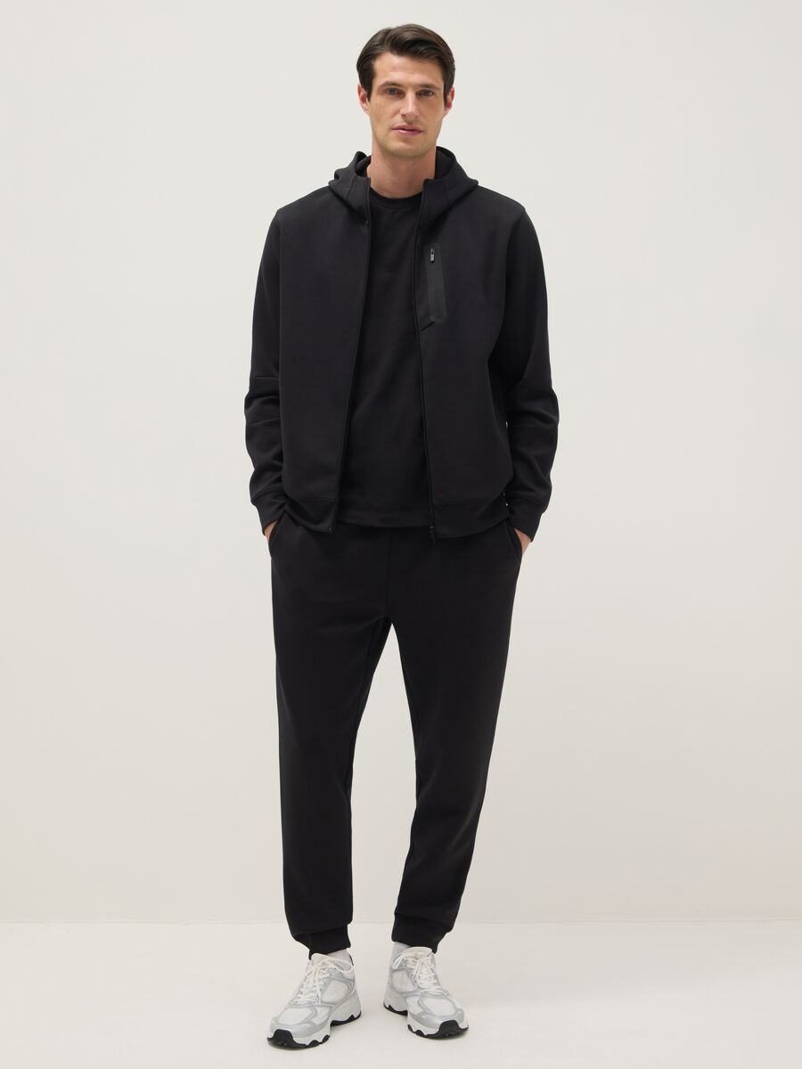Black regular fit hoodie with front zip collar_1