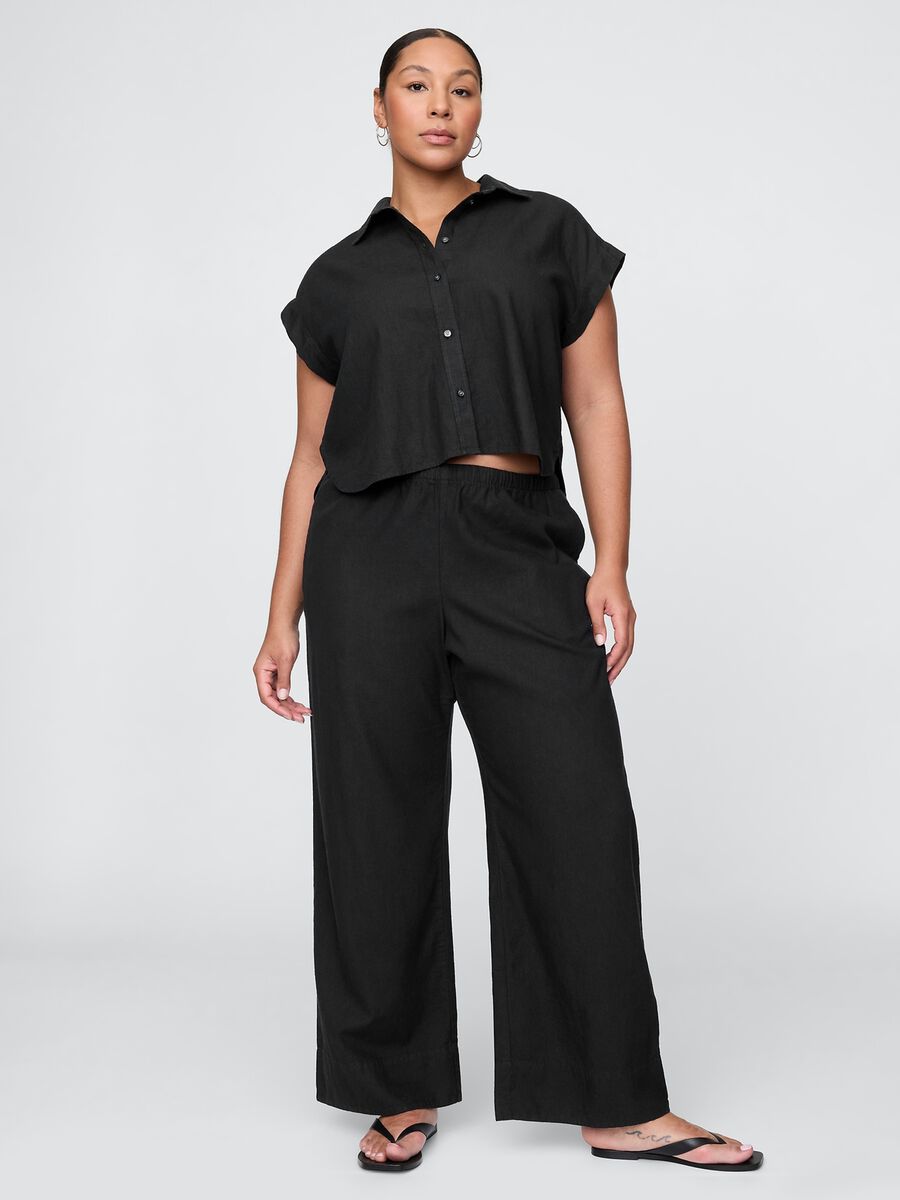 Black wide-leg trousers in linen-viscose blend by Gap_4