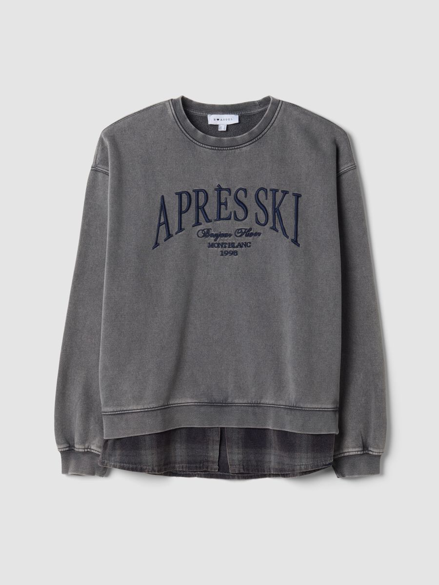 Dark grey marl cotton-blend sweatshirt with shirt insert, regular fit_0