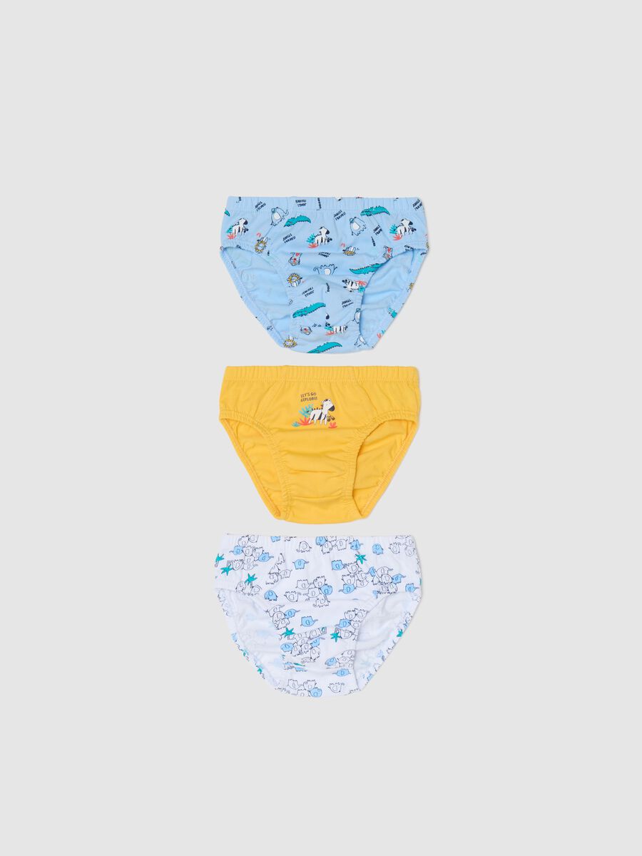 Three-pack yellow and light blue organic cotton briefs with savannah animals_0