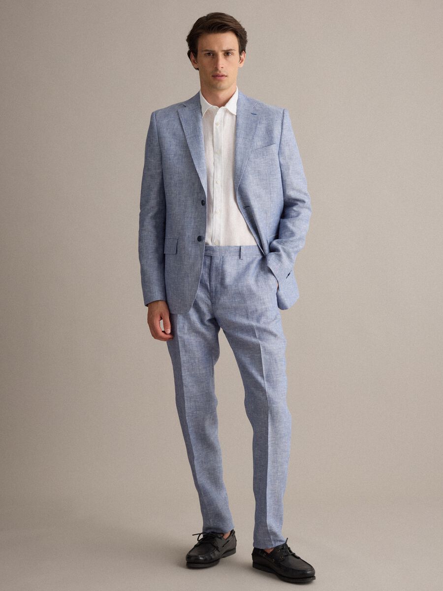 Pantaloni azzurri in puro lino_0