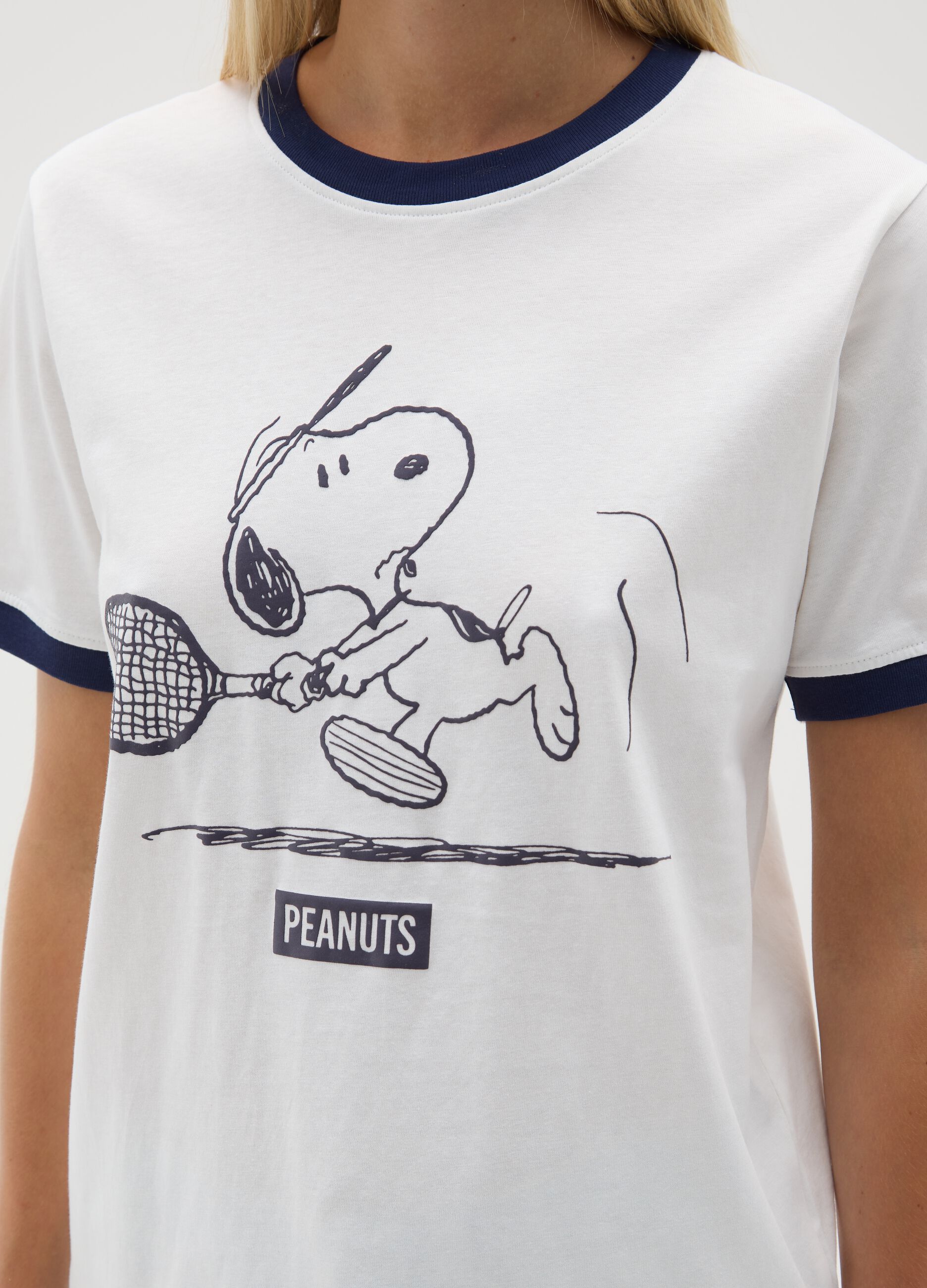 T-shirt da donna in puro cotone multicolor regular fit con stampa Snoopy