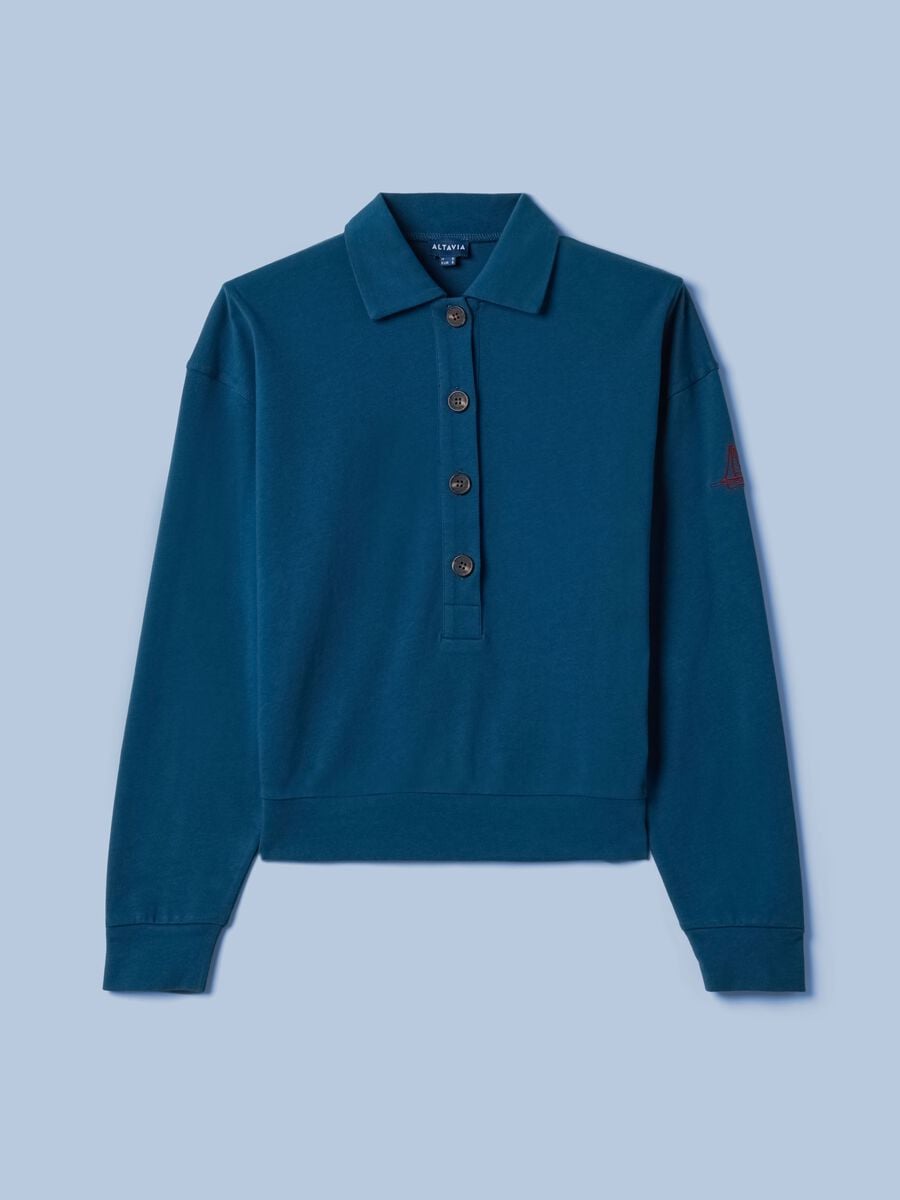 Polo a maniche lunghe blu in puro cotone ALTAVIA SAILING_4