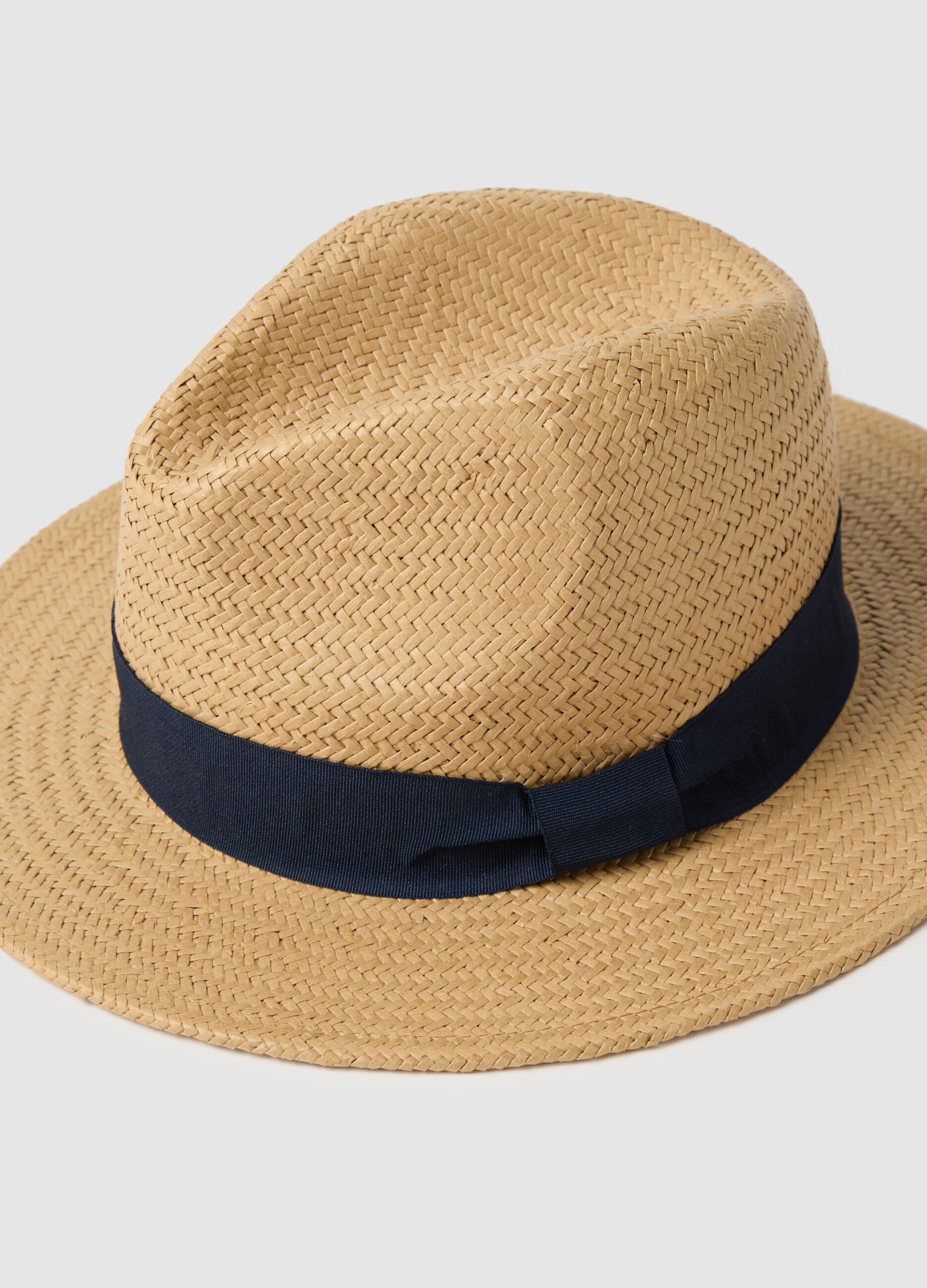 Multicoloured straw men's hat with blue band