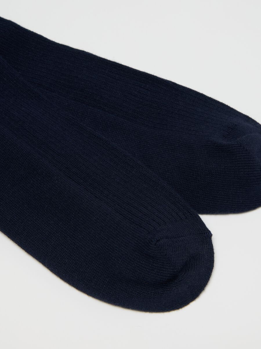 Navy stretch ribbed midi socks_1