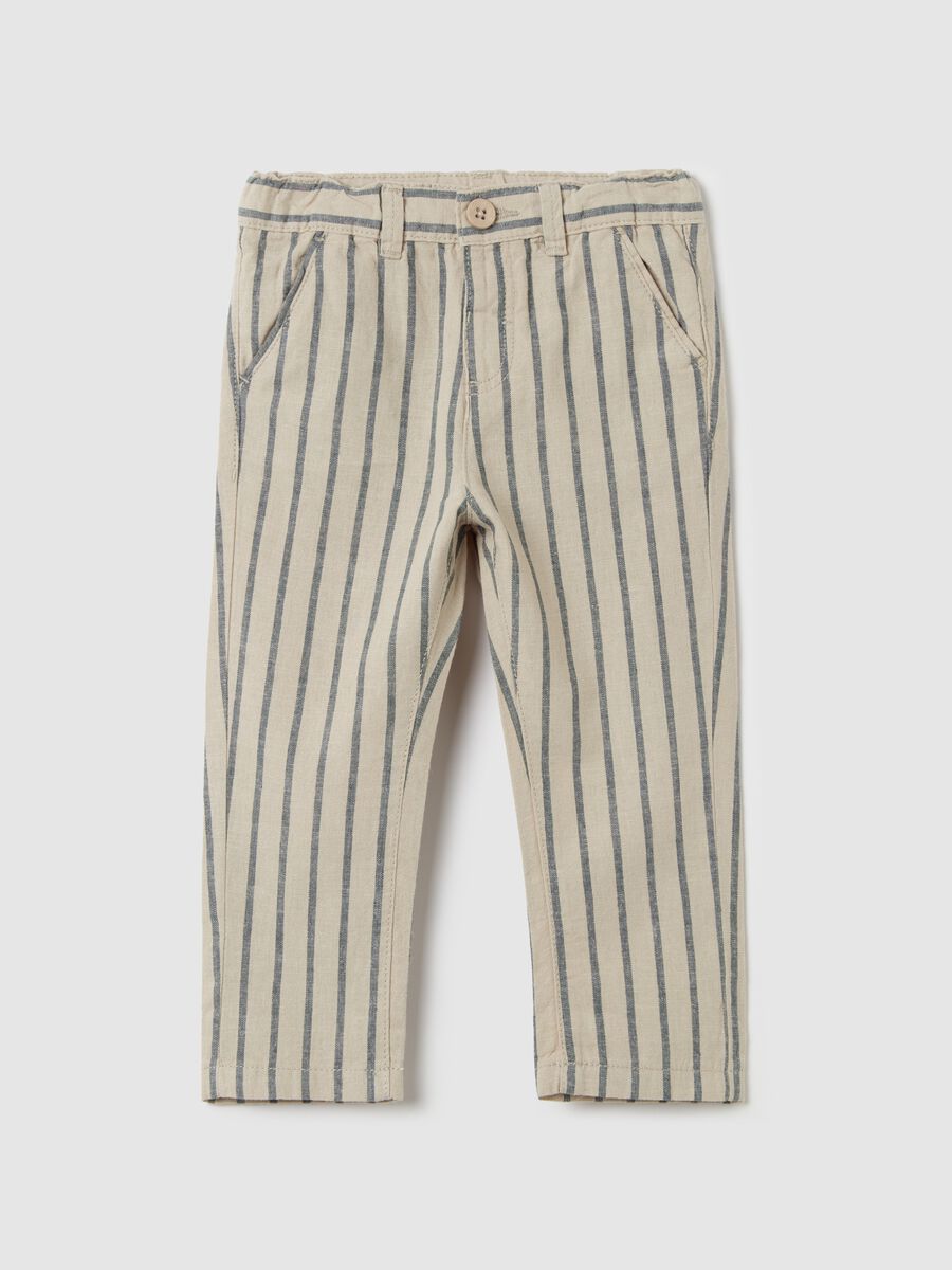 Striped trousers in linen and cotton_0