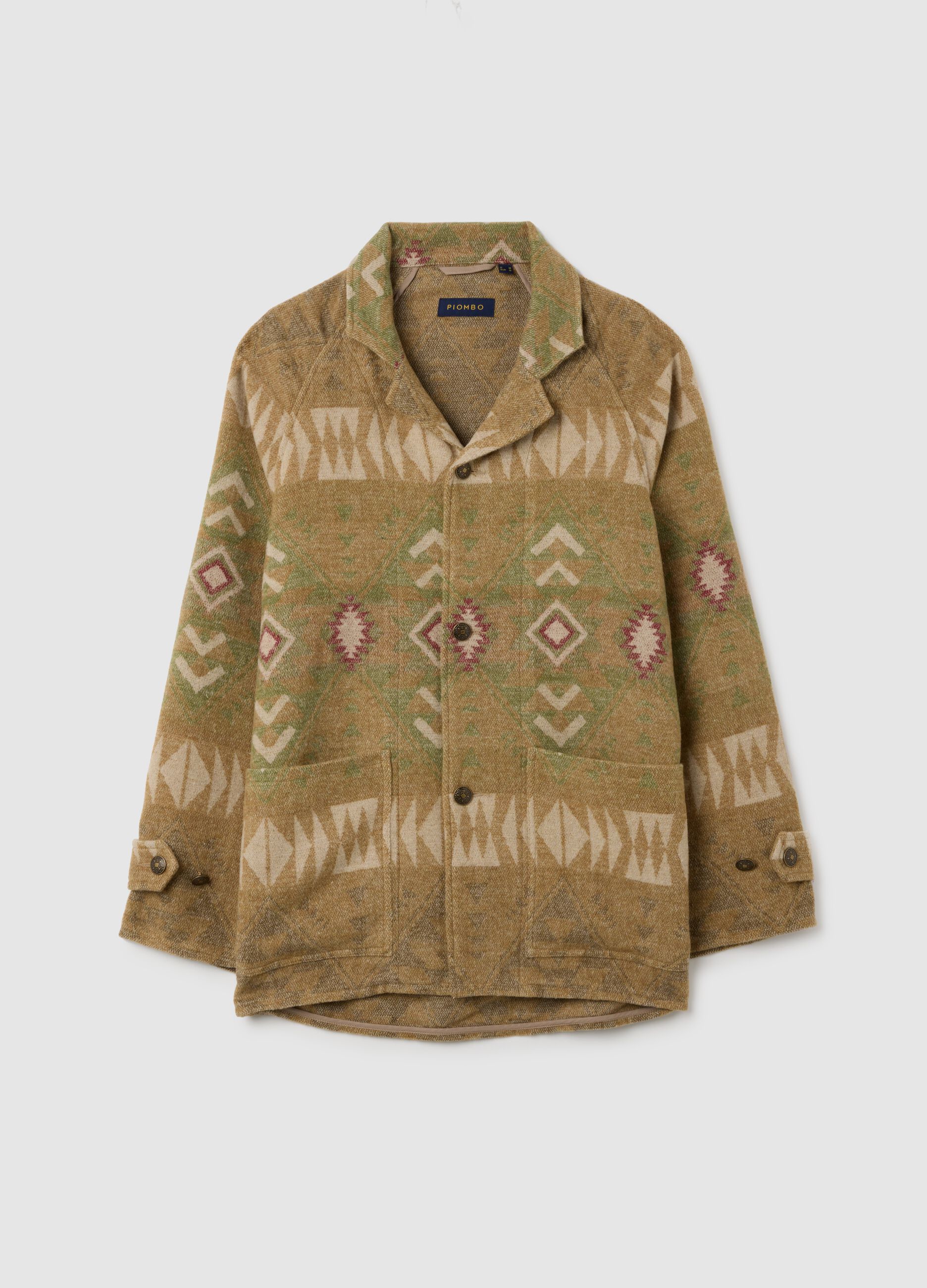 Beige shacket jacket with patterns and zip