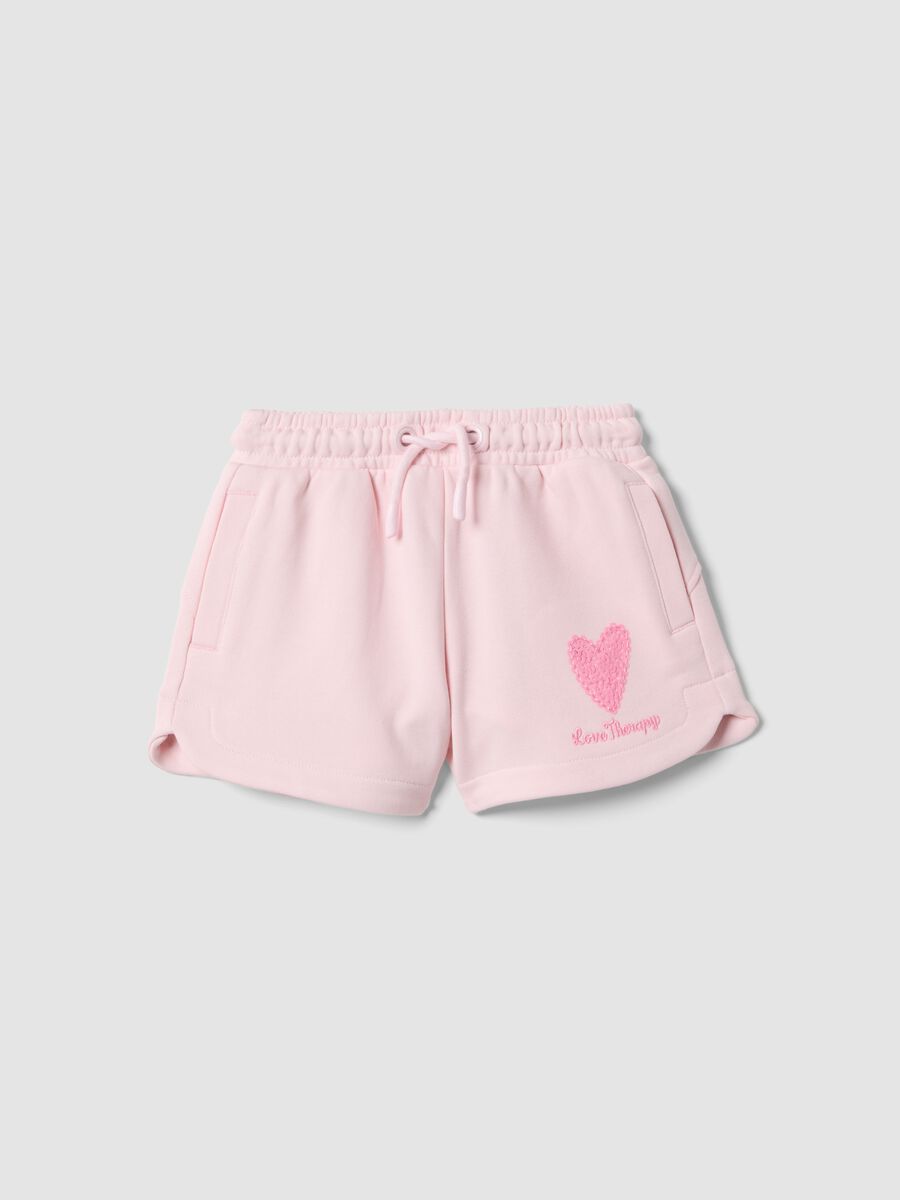 Girl's regular fit pink cotton blend shorts with heart_0