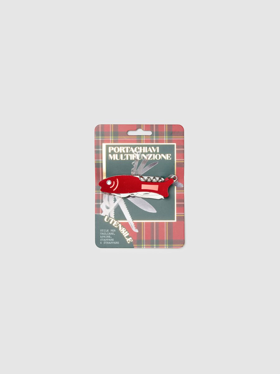 Compact red multifunction keychain in steel_0