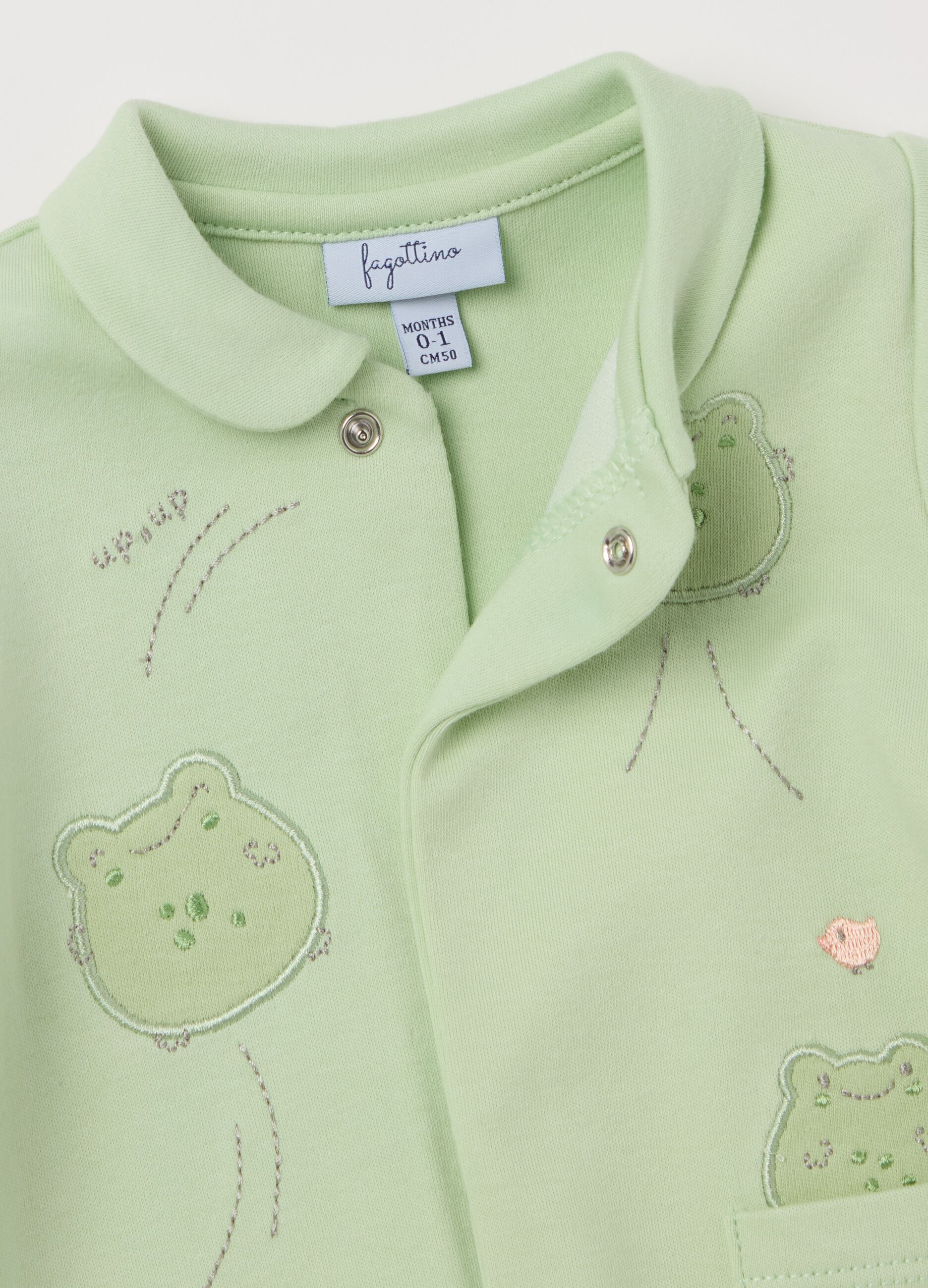 Cotton onesie with feet and frogs embroidery