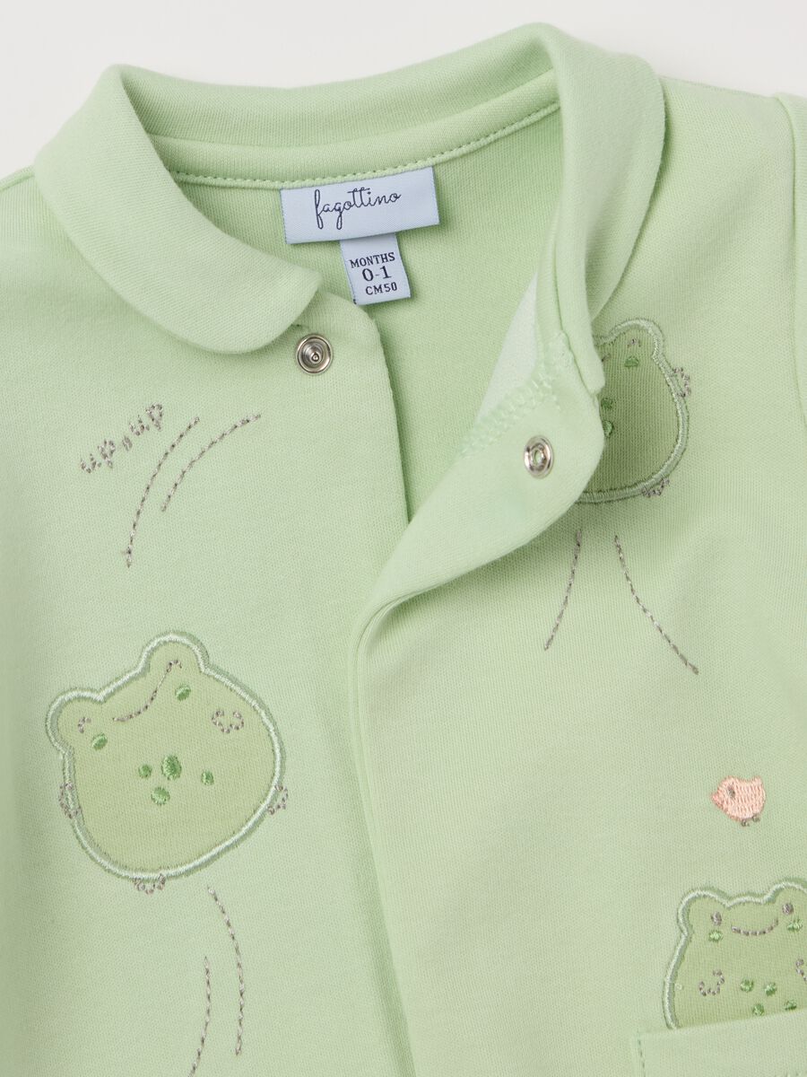 Cotton onesie with feet and frogs embroidery_2