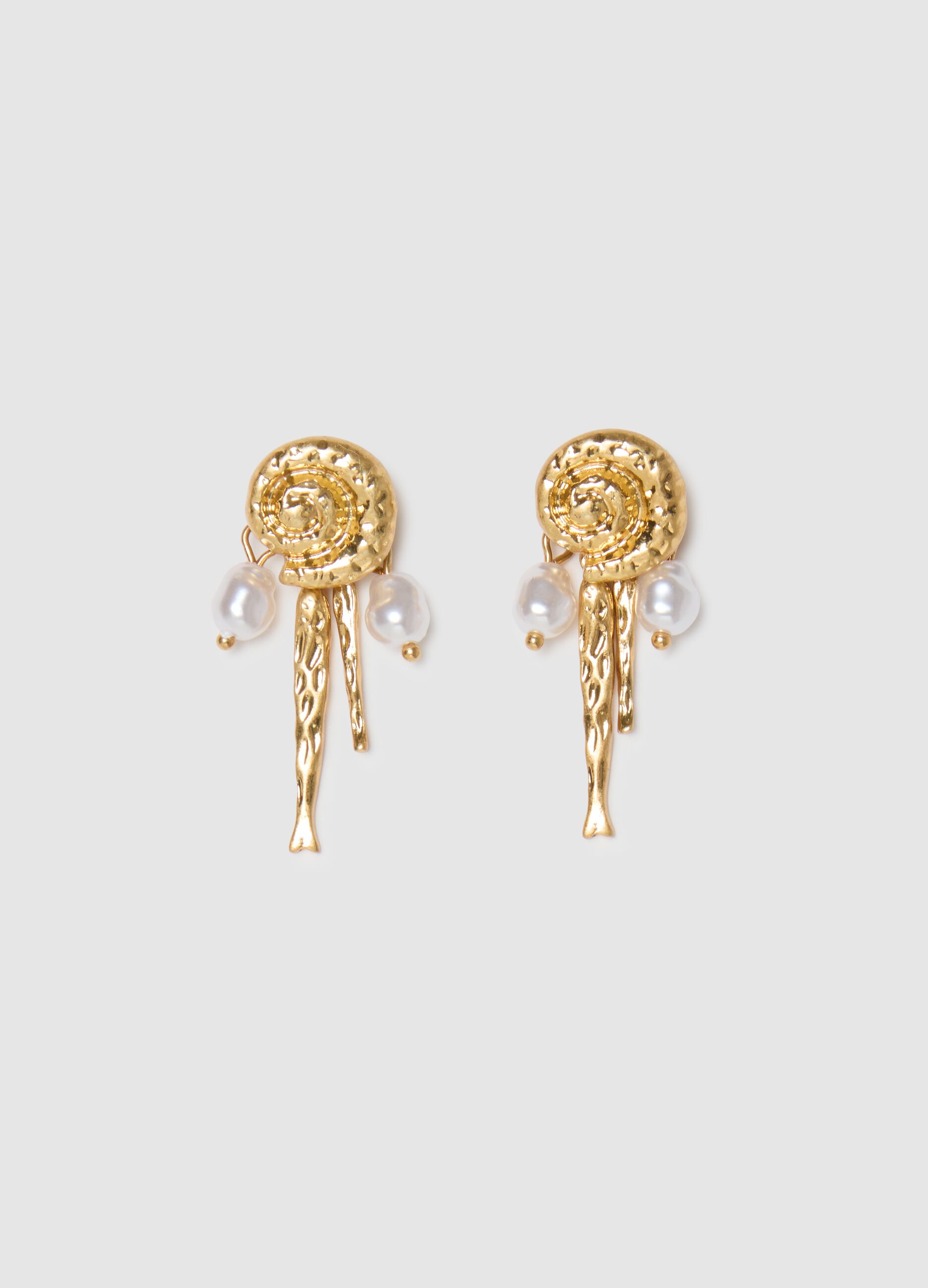 Gold-coloured steel earrings with pearls