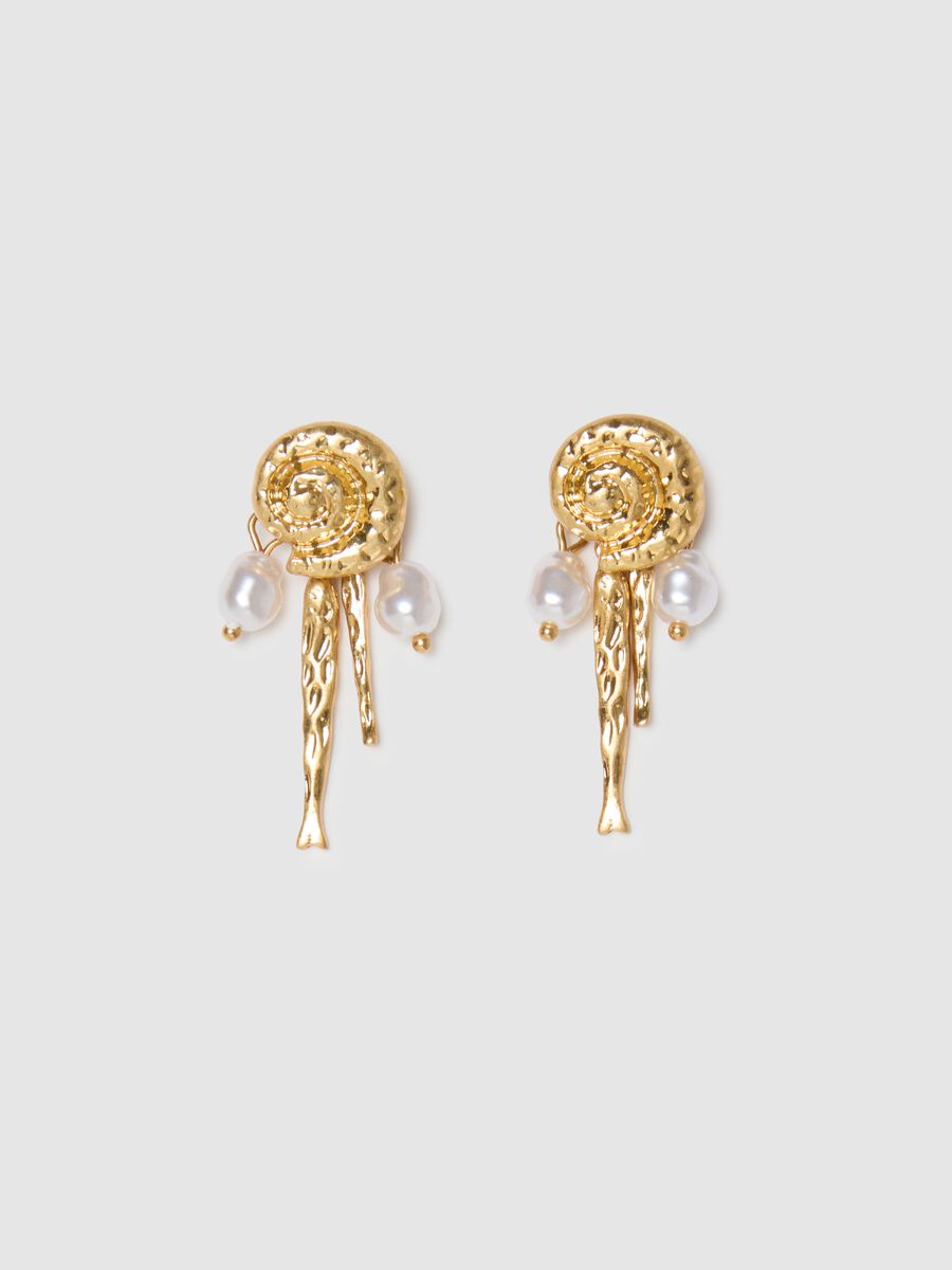 Gold-coloured steel earrings with pearls_0