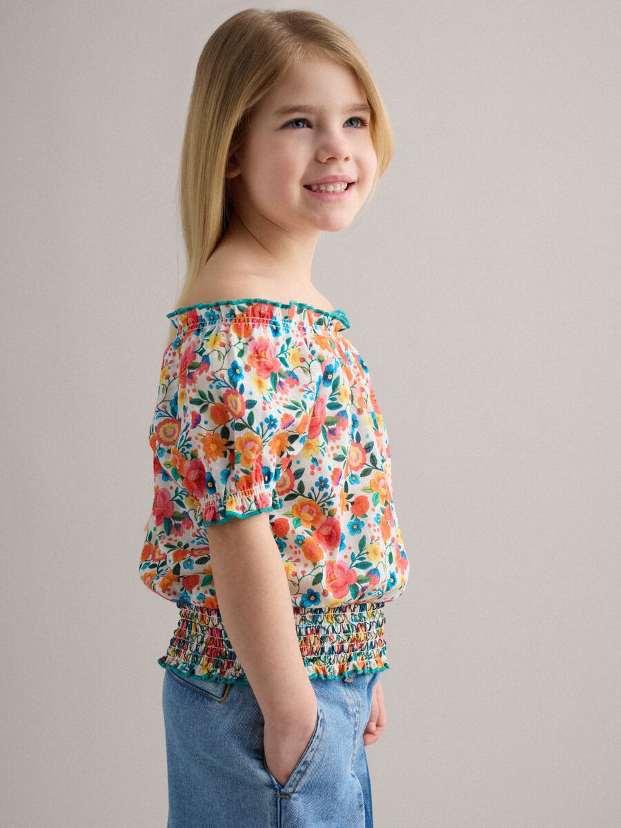 Girls' regular fit multicolour floral pure cotton blouse_0
