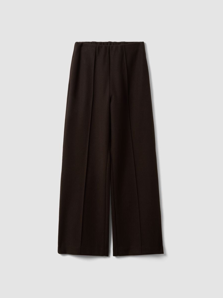 Pantaloni eleganti marroni in misto viscosa baggy fit_0