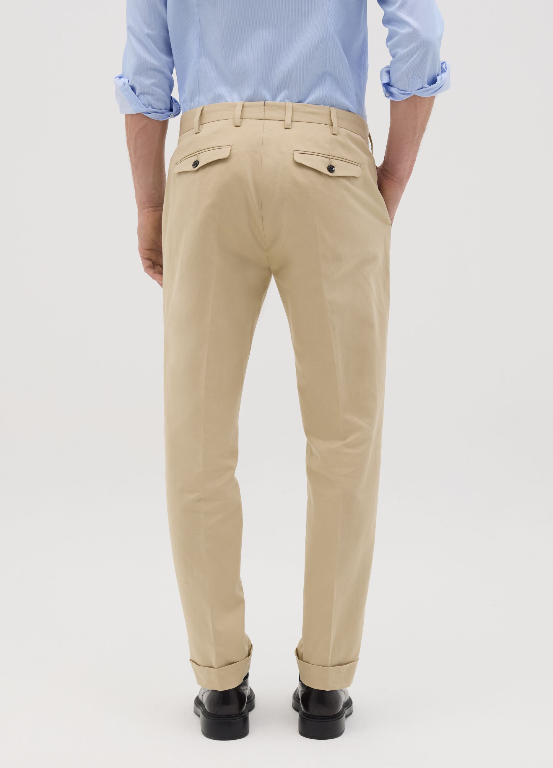 Pantaloni da uomo in cotone e lino beige regular fit