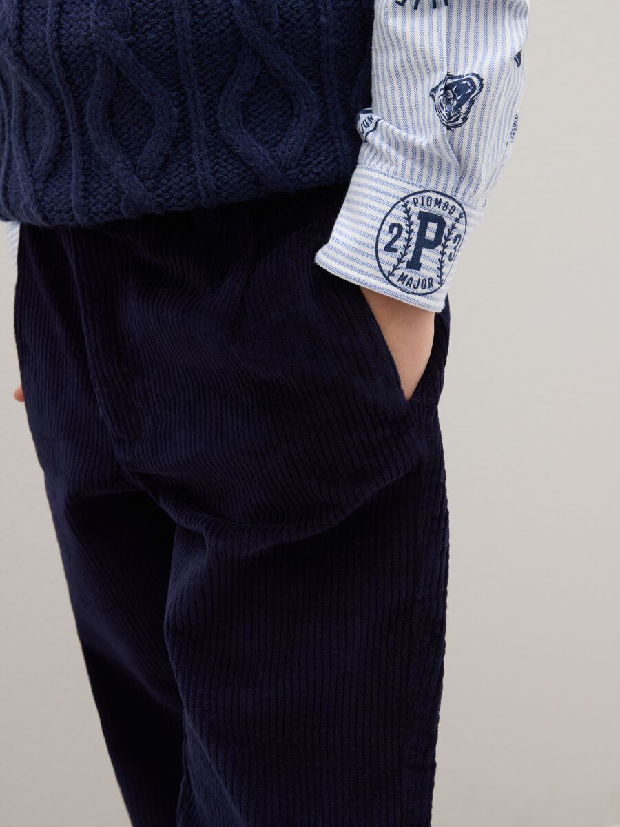 Children's blue trousers in stretch cotton and regular fit velvet_2
