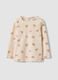 Beige organic stretch-cotton T-shirt with teddy bear print for baby girl_0