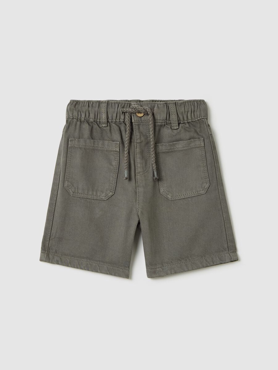 Grey shorts in cotton with drawstring_0