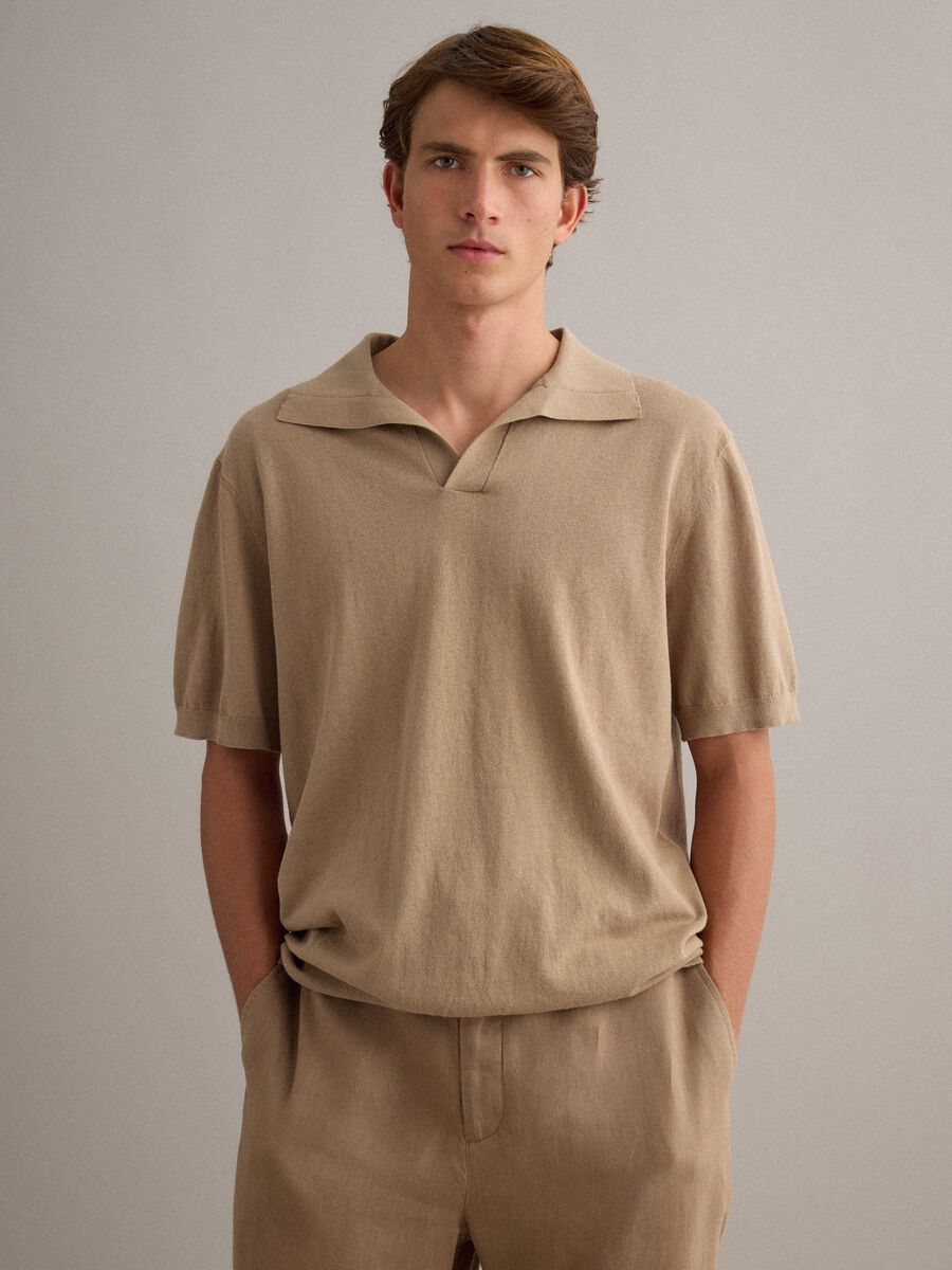 Polo beige a maniche corte in puro cotone regular fit_0