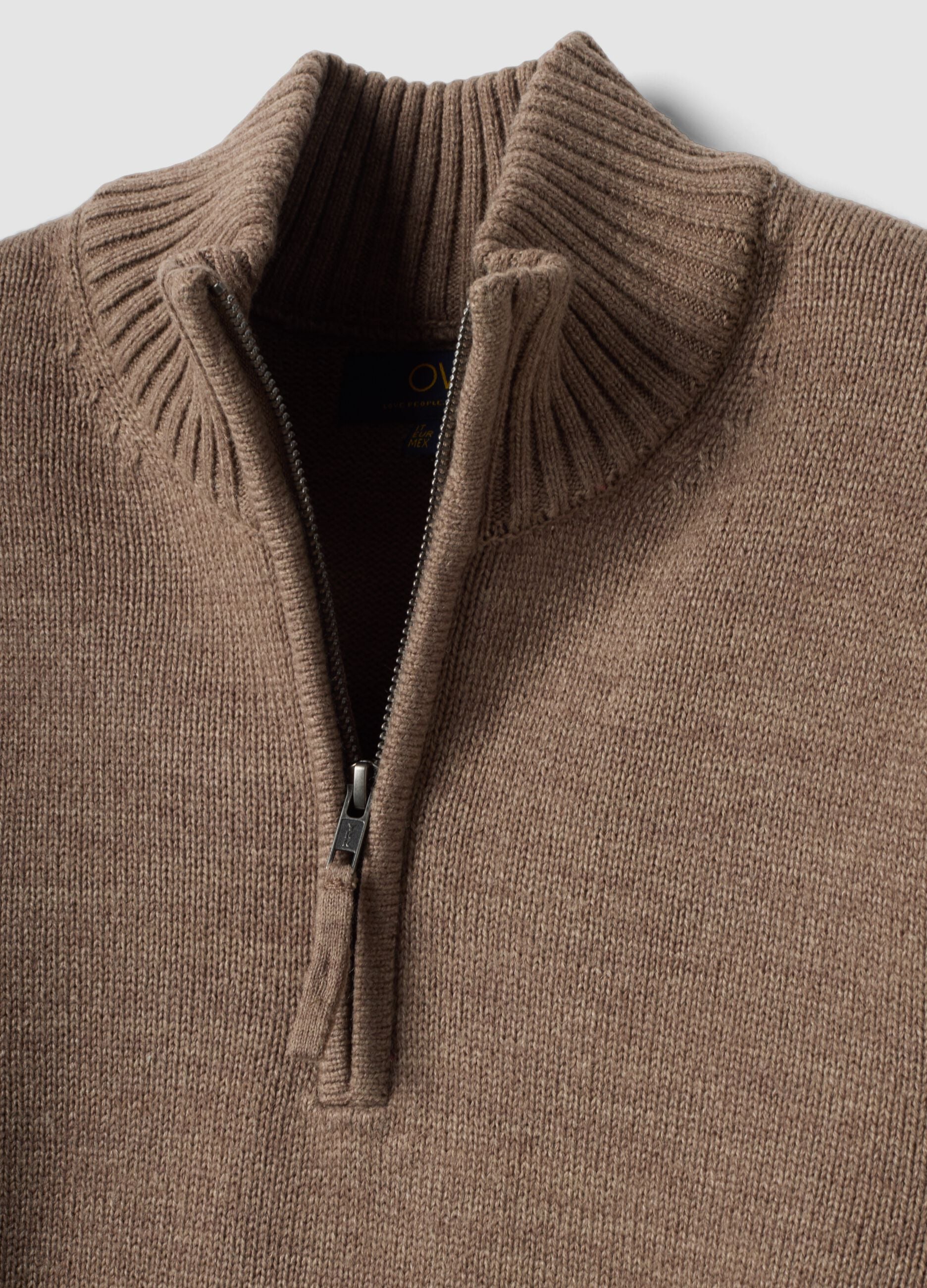 Brown half-zip regular-fit jumper in jersey knit