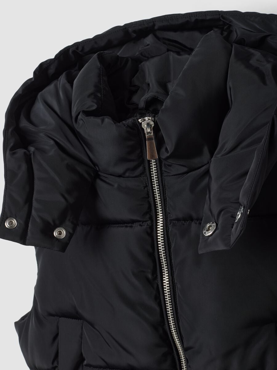 Black padded gilet with hood and zip_1