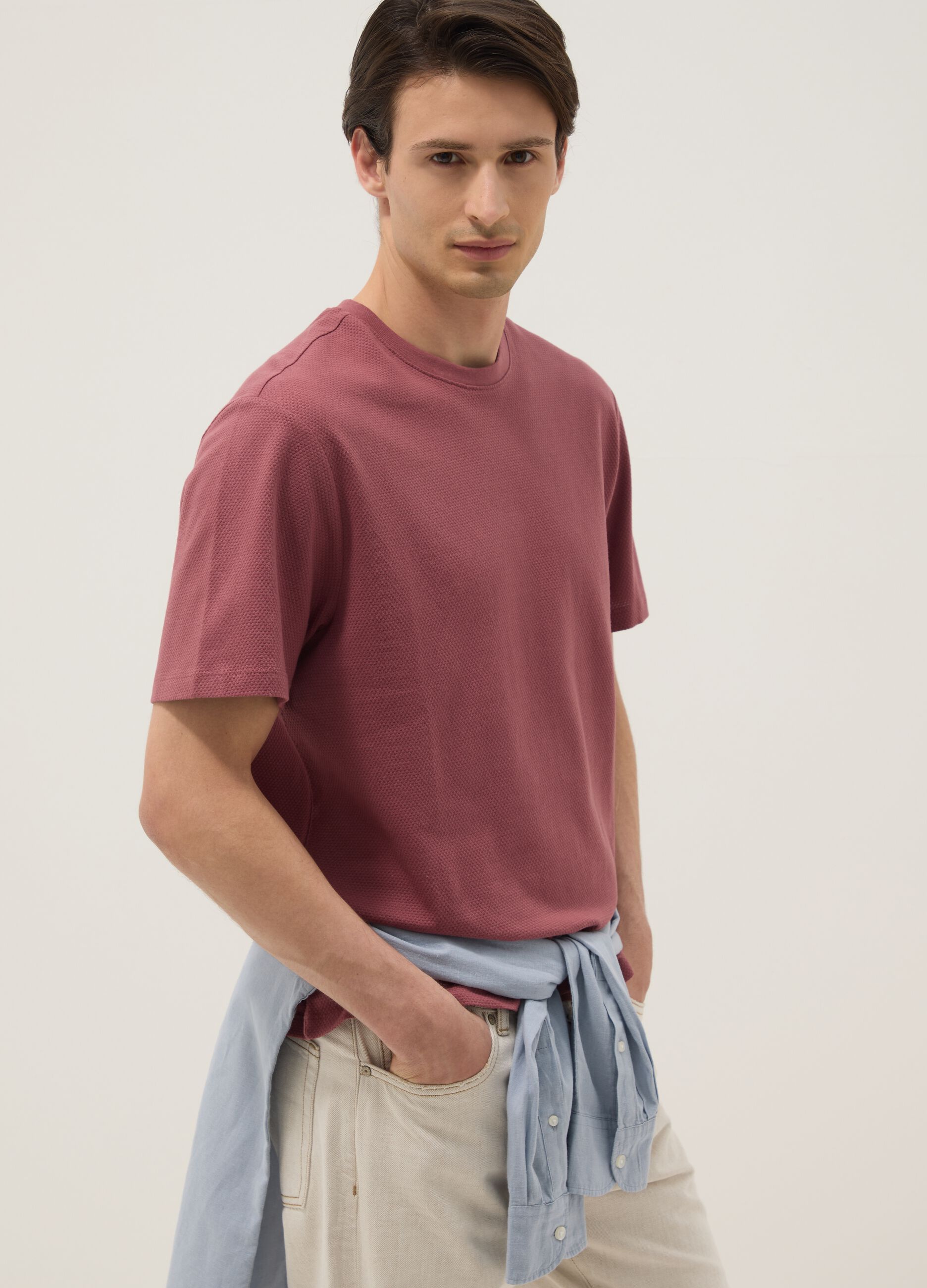 Pink short-sleeve pure cotton T-shirt