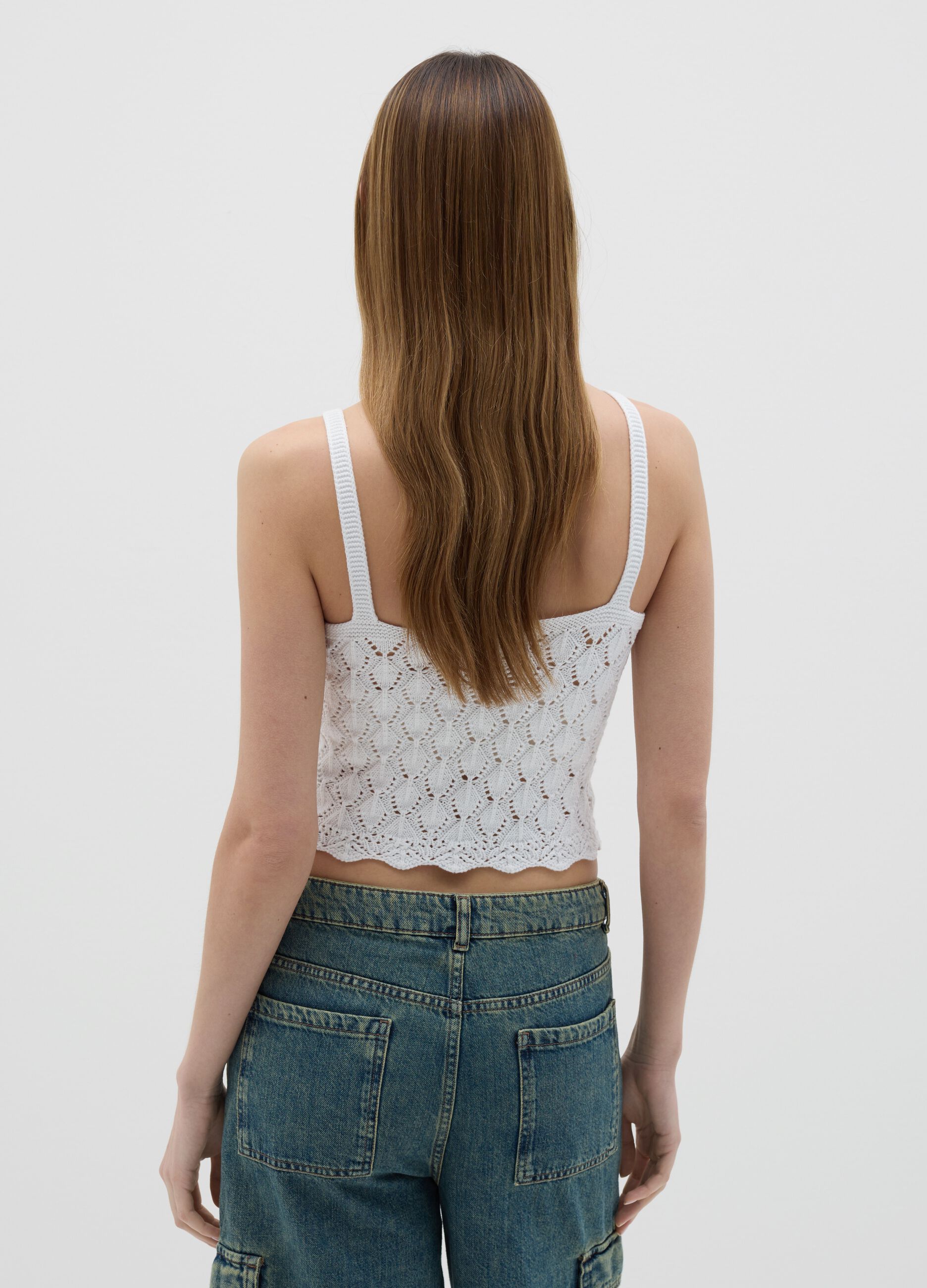 White Cotton Strap Crop Top