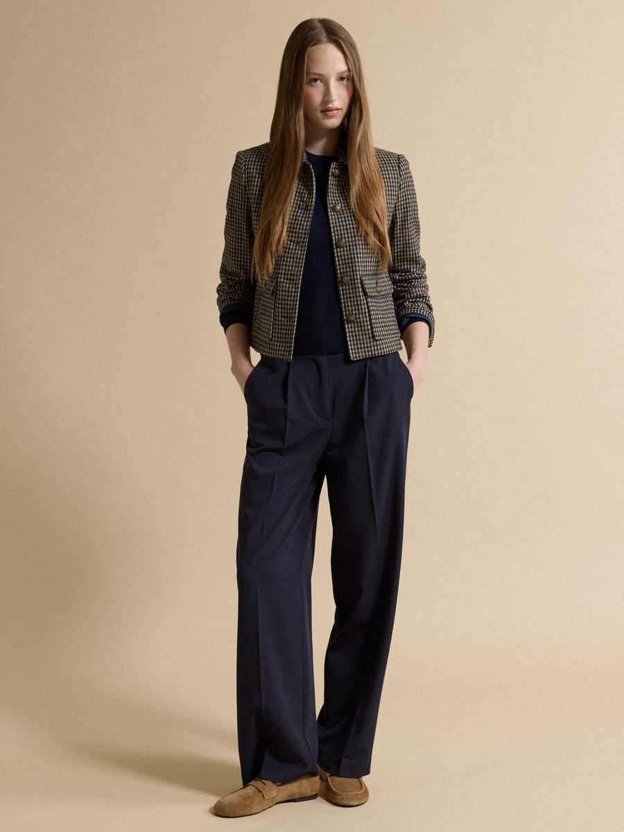 Navy stretch viscose formal trousers, regular fit_0