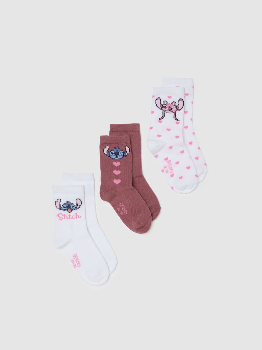 Three-pack of multicolour cotton blend girls' socks with Stitch print_0
