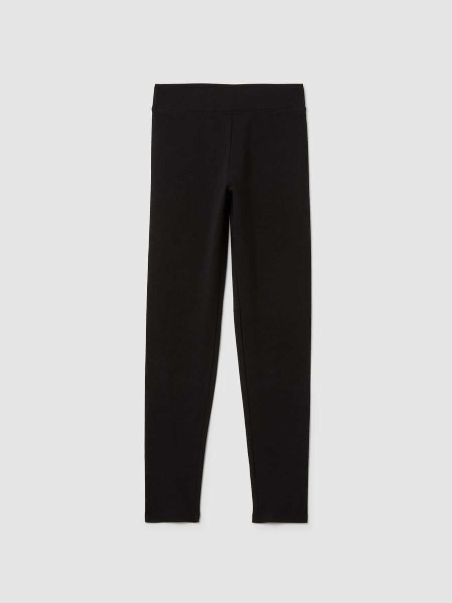 Girls' black stretchy cotton skinny leggings_0